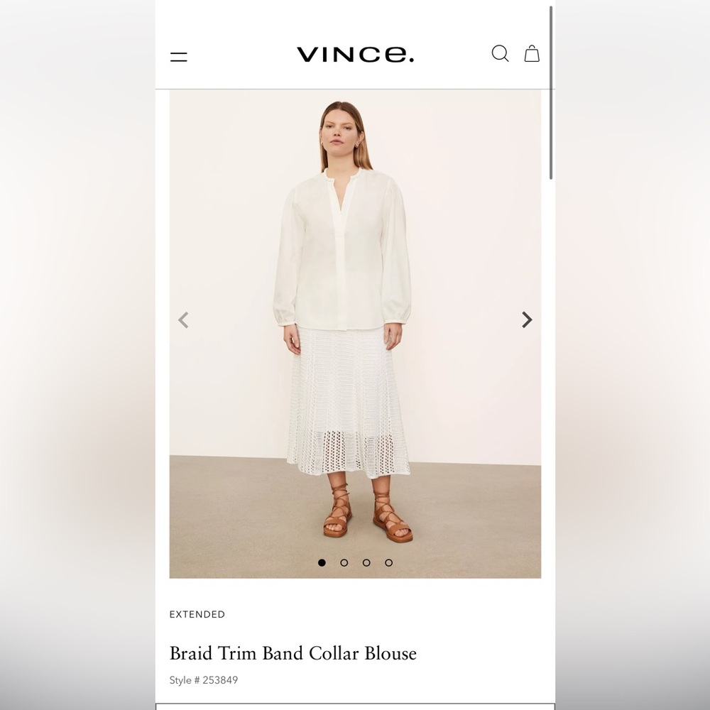 Vince. Braid Trim Band Collar Blouse White Small